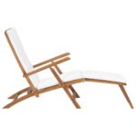 Chaise longue avec coussin Blanc crème Bois de teck solide – Image 2