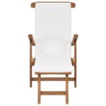Chaise longue avec coussin Blanc crème Bois de teck solide – Image 3