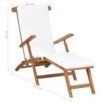 Chaise longue avec coussin Blanc crème Bois de teck solide – Image 7