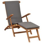 Chaise longue avec coussin Gris foncé Bois de teck solide