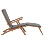 Chaise longue avec coussin Gris foncé Bois de teck solide – Image 2