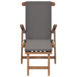 Chaise longue avec coussin Gris foncé Bois de teck solide – Image 3