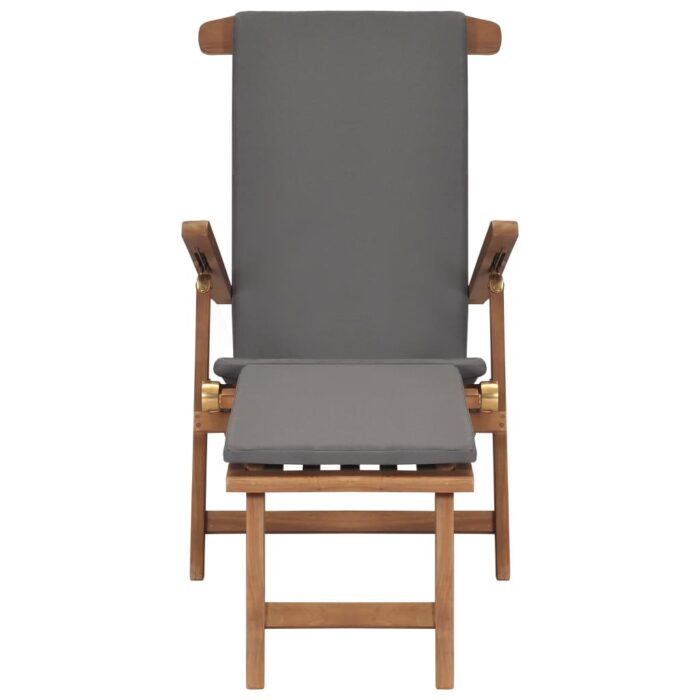 Chaise longue avec coussin Gris foncé Bois de teck solide – Image 3