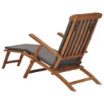 Chaise longue avec coussin Gris foncé Bois de teck solide – Image 4