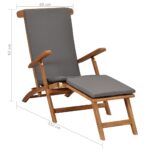 Chaise longue avec coussin Gris foncé Bois de teck solide – Image 7