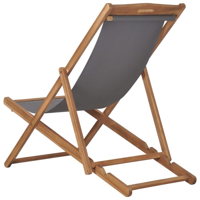 Chaise de plage pliable Bois de teck solide Gris – Image 3