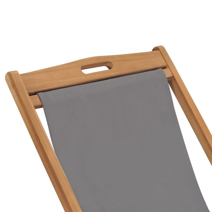 Chaise de plage pliable Bois de teck solide Gris – Image 5