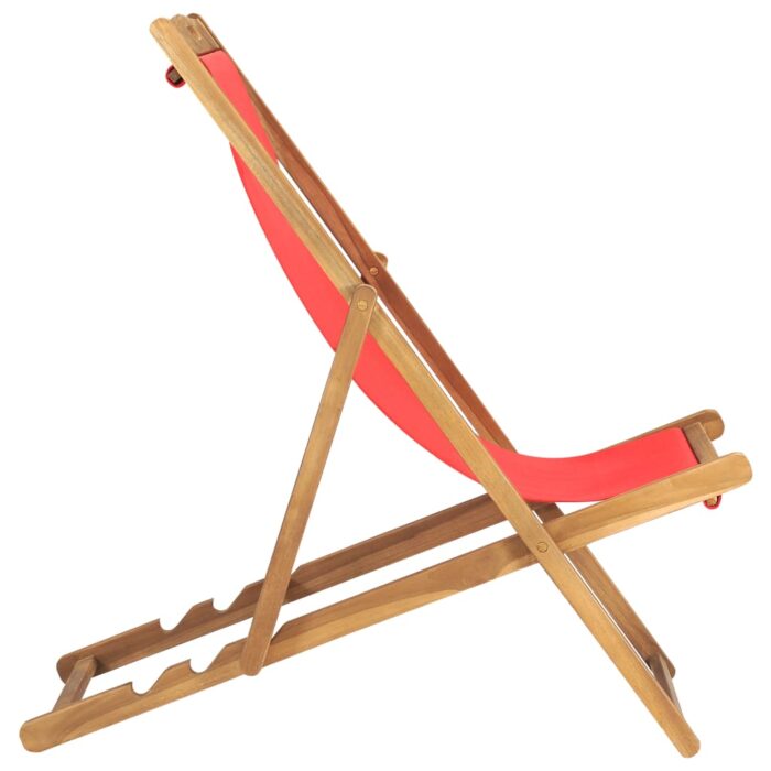 Chaise de plage pliable Bois de teck solide rouge – Image 2