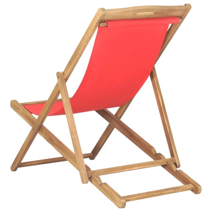 Chaise de plage pliable Bois de teck solide rouge – Image 3
