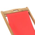 Chaise de plage pliable Bois de teck solide rouge – Image 6