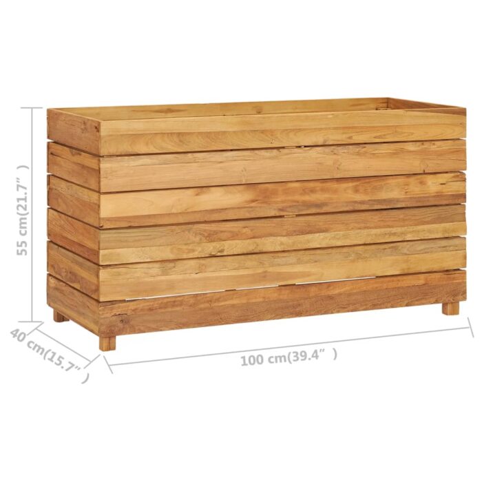 Lit surélevé 100x40x55 cm bois de teck recyclé et acier – Image 8