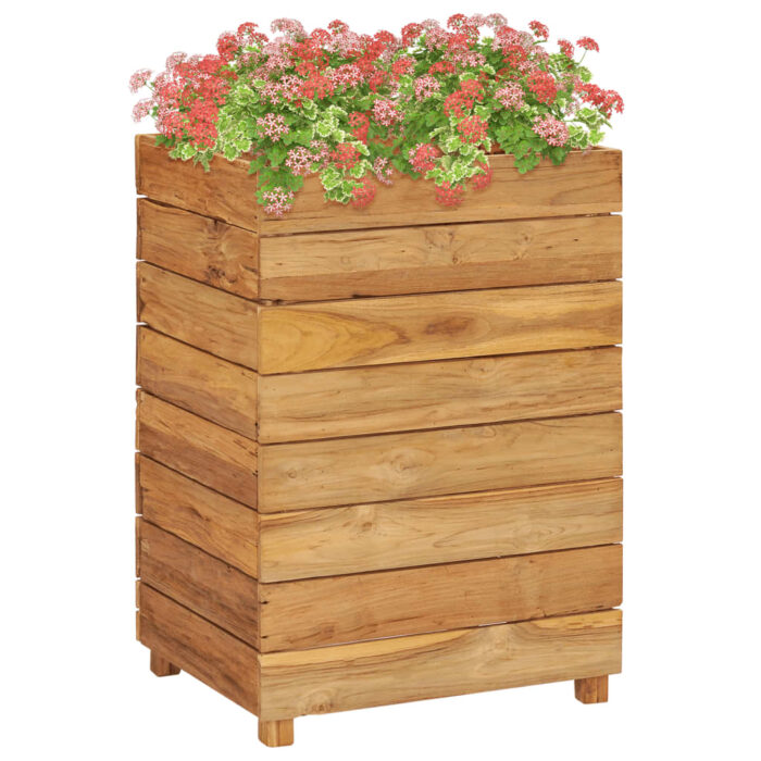 Lit surélevé 50x40x72 cm bois de teck recyclé et acier – Image 1