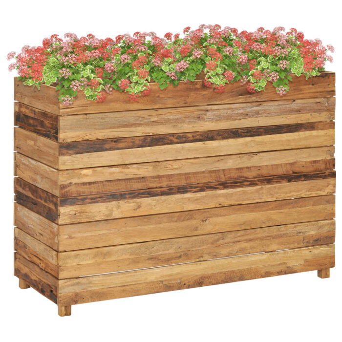Lit surélevé 100x40x72 cm bois de teck recyclé et acier – Image 1