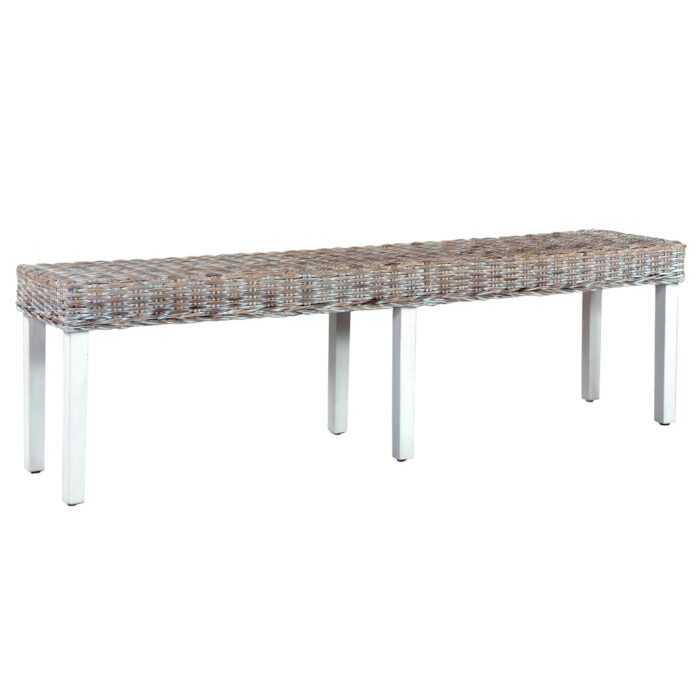 Banc 160 cm Blanc Rotin naturel kubu et bois de manguier massif – Image 1