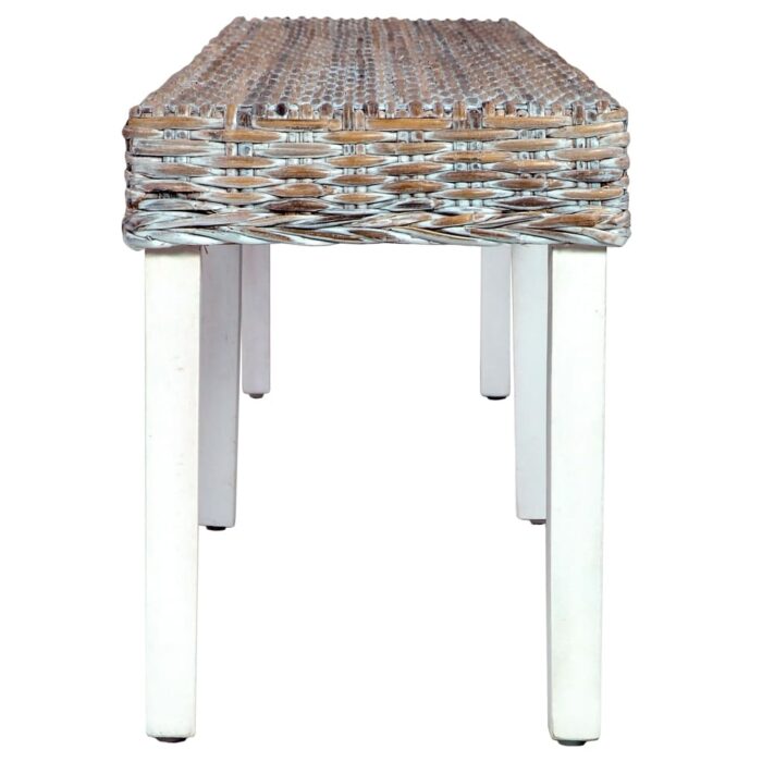 Banc 160 cm Blanc Rotin naturel kubu et bois de manguier massif – Image 2