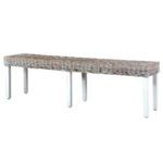 Banc 160 cm Blanc Rotin naturel kubu et bois de manguier massif – Image 3
