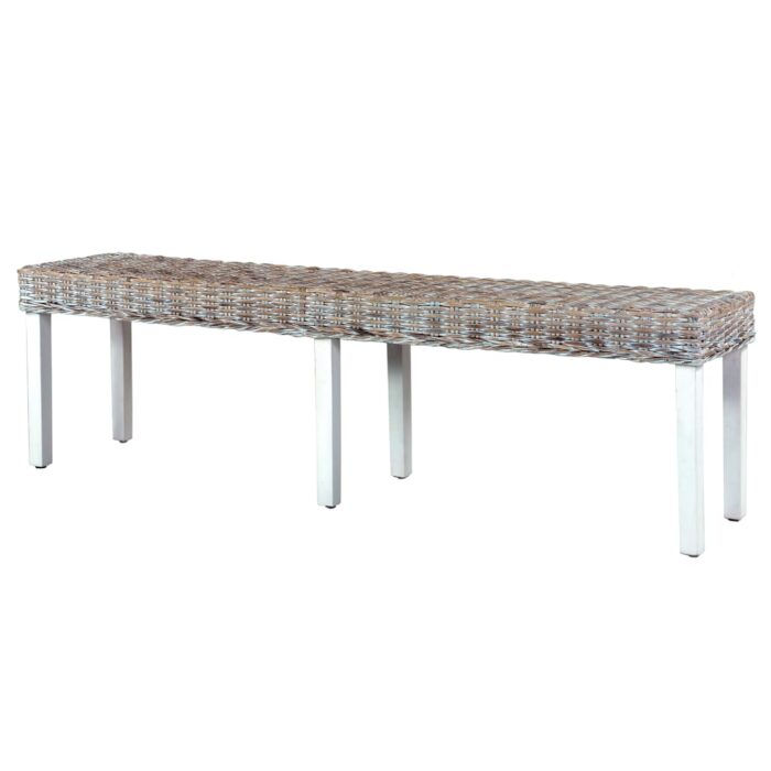 Banc 160 cm Blanc Rotin naturel kubu et bois de manguier massif – Image 3