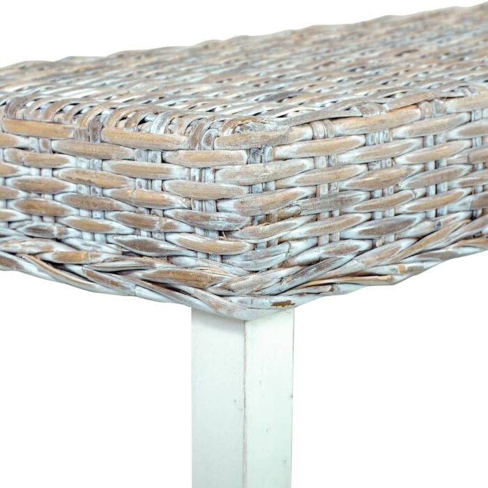 Banc 160 cm Blanc Rotin naturel kubu et bois de manguier massif – Image 4