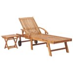 Chaise longue avec table Bois de teck solide