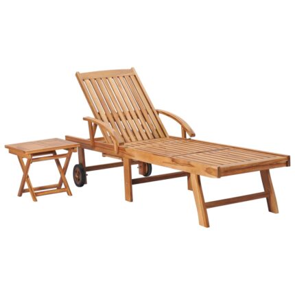 Chaise longue avec table Bois de teck solide