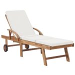 Chaise longue avec coussin Bois de teck solide Crème