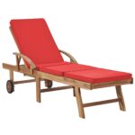 Chaise longue avec coussin Bois de teck solide Rouge