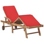 Chaise longue avec coussin Bois de teck solide Rouge – Image 5