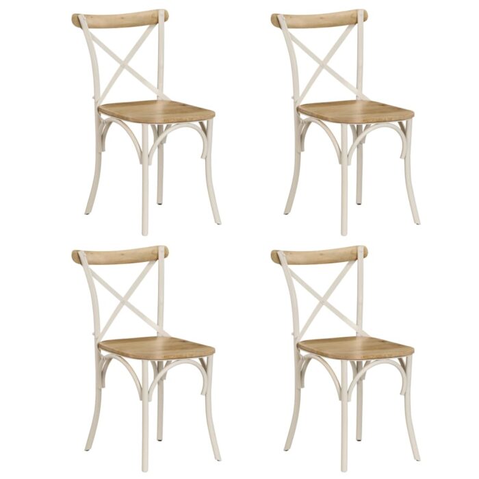 Chaises à dossier croisé lot de 4 blanc bois de manguier massif – Image 1