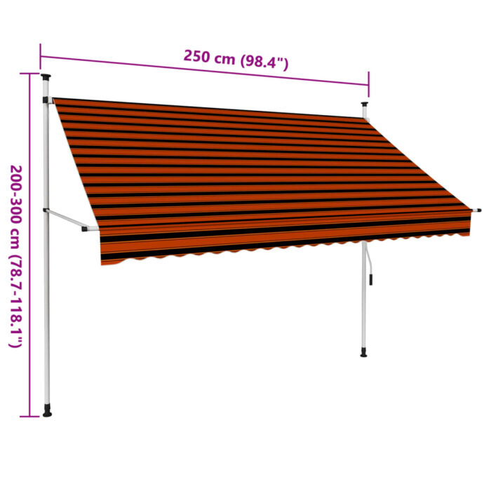 Auvent manuel rétractable 250 cm Orange et marron – Image 6