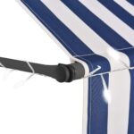 Auvent manuel rétractable avec LED 150 cm Bleu et blanc – Image 3