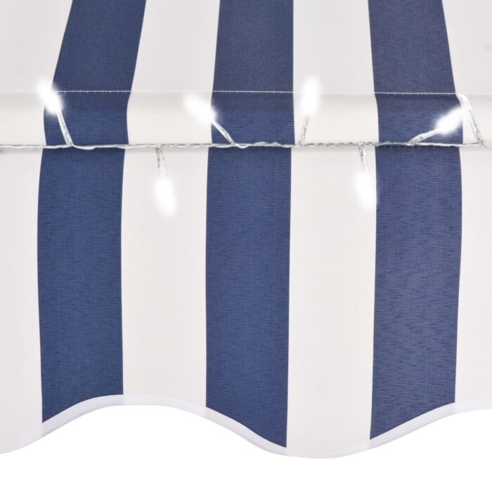 Auvent manuel rétractable avec LED 150 cm Bleu et blanc – Image 4