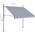 Auvent manuel rétractable avec LED 150 cm Bleu et blanc – Image 7