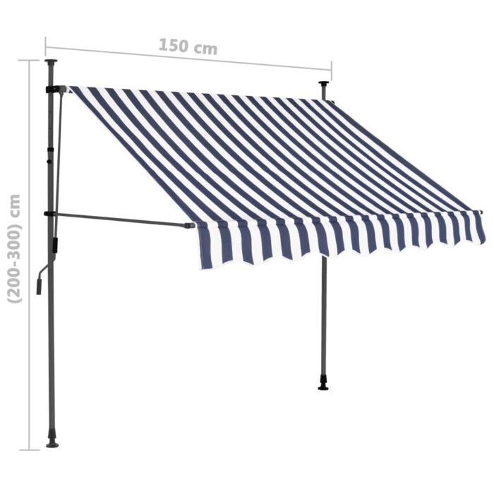Auvent manuel rétractable avec LED 150 cm Bleu et blanc – Image 7