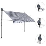 Auvent manuel rétractable avec LED 250 cm Bleu et blanc – Image 2