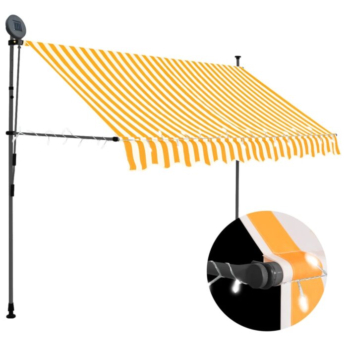 Auvent manuel rétractable avec LED 300 cm Blanc et orange – Image 1