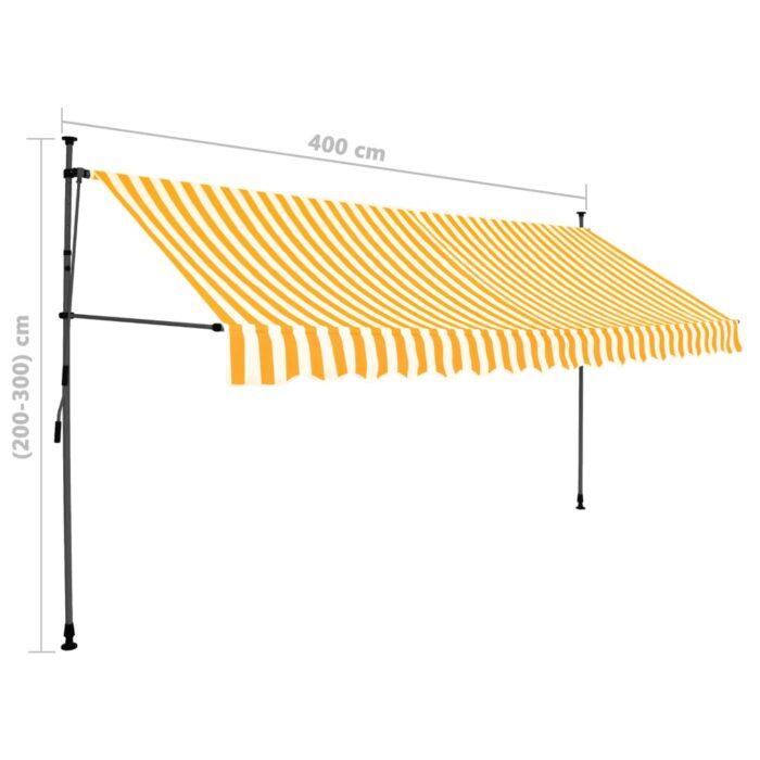 Auvent manuel rétractable avec LED 400 cm Blanc et orange – Image 7