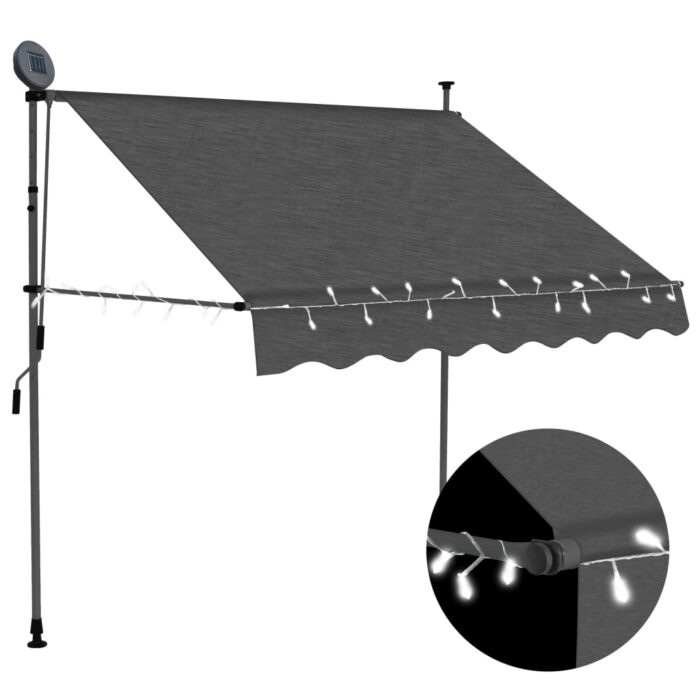 Auvent manuel rétractable avec LED 150 cm Anthracite – Image 1