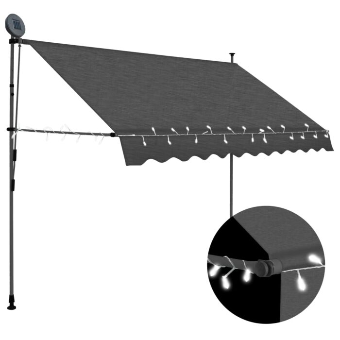 Auvent manuel rétractable avec LED 300 cm Anthracite – Image 1