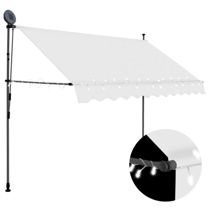 Auvent manuel rétractable avec LED 300 cm Crème – Image 1