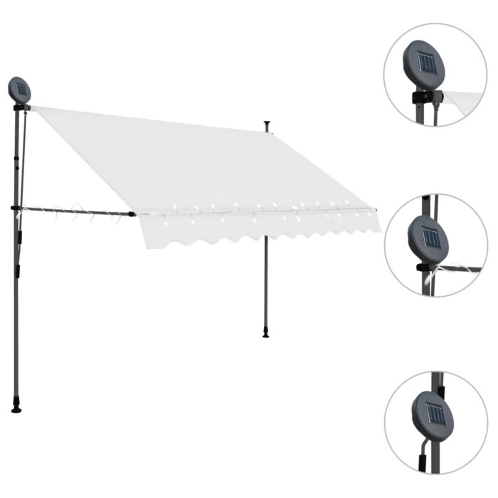 Auvent manuel rétractable avec LED 300 cm Crème – Image 2