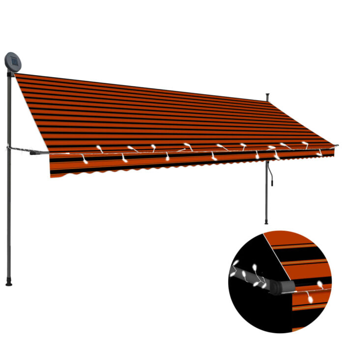 Auvent manuel rétractable avec LED 400 cm Orange et marron – Image 1