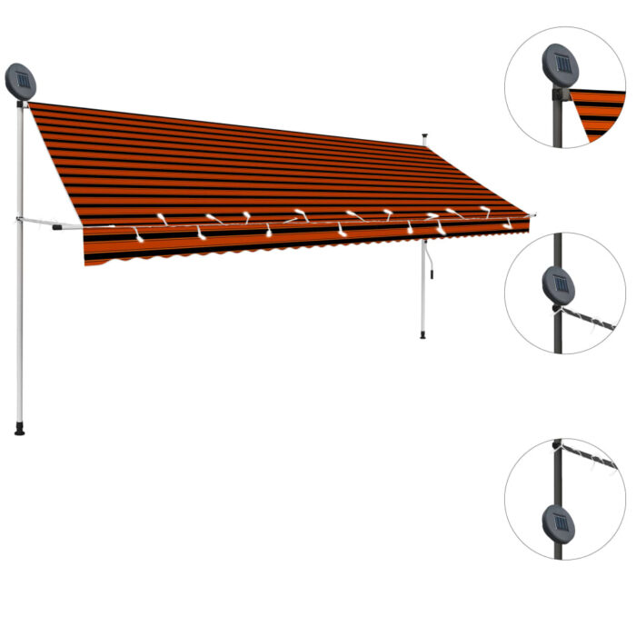 Auvent manuel rétractable avec LED 400 cm Orange et marron – Image 2