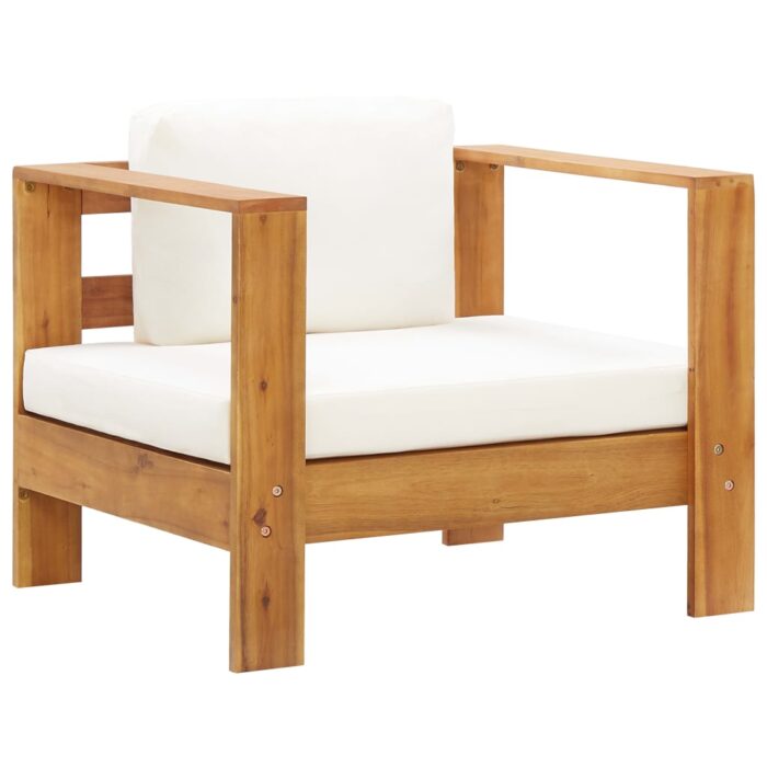 Chaise de jardin avec coussin Crème Bois d'acacia solide – Image 1