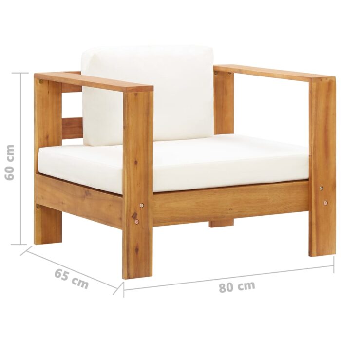 Chaise de jardin avec coussin Crème Bois d'acacia solide – Image 5