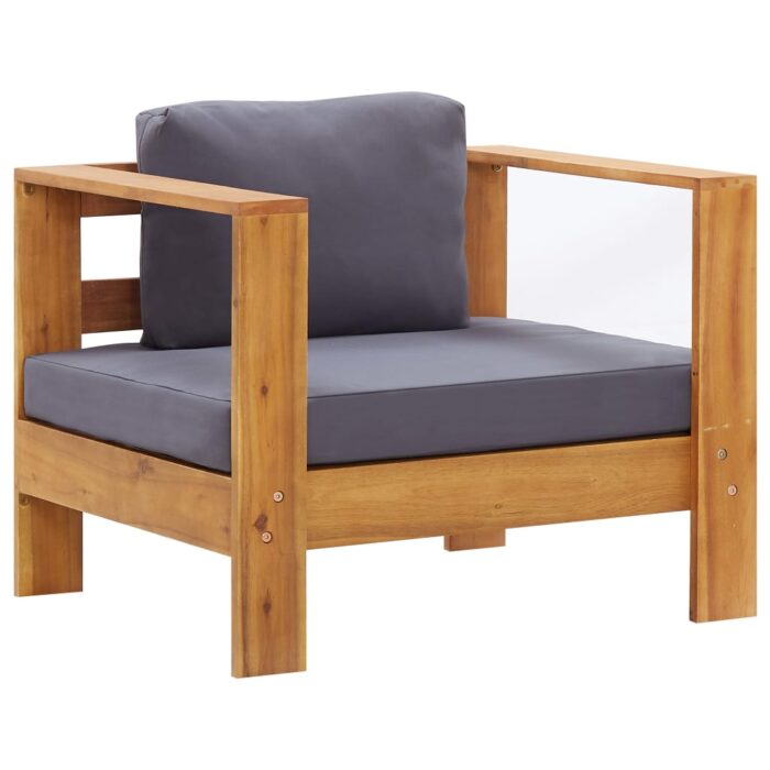 Chaise de jardin avec coussin Gris foncé Bois d'acacia solide – Image 1