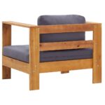 Chaise de jardin avec coussin Gris foncé Bois d'acacia solide – Image 3