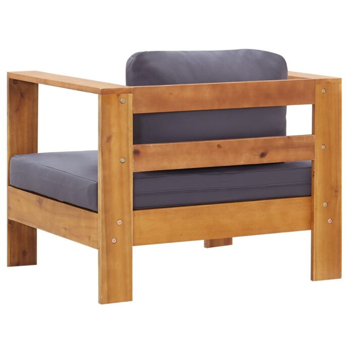 Chaise de jardin avec coussin Gris foncé Bois d'acacia solide – Image 3