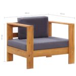 Chaise de jardin avec coussin Gris foncé Bois d'acacia solide – Image 5
