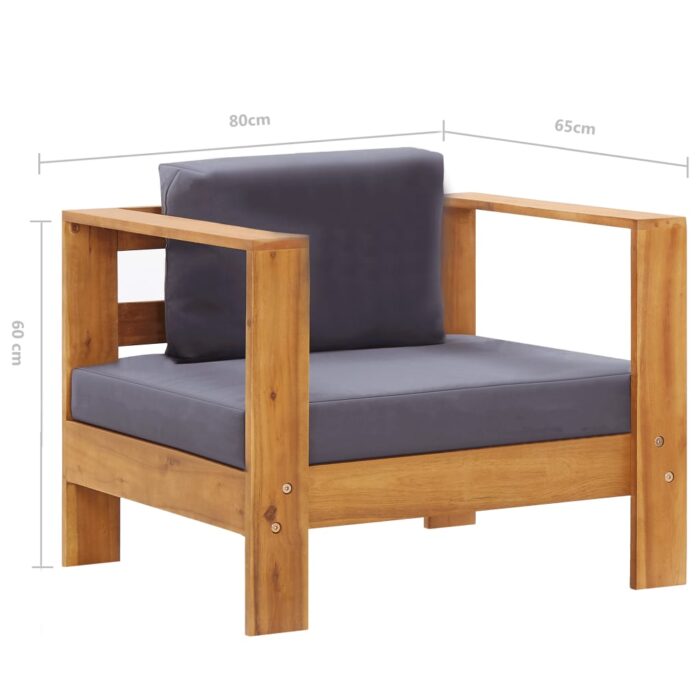 Chaise de jardin avec coussin Gris foncé Bois d'acacia solide – Image 5
