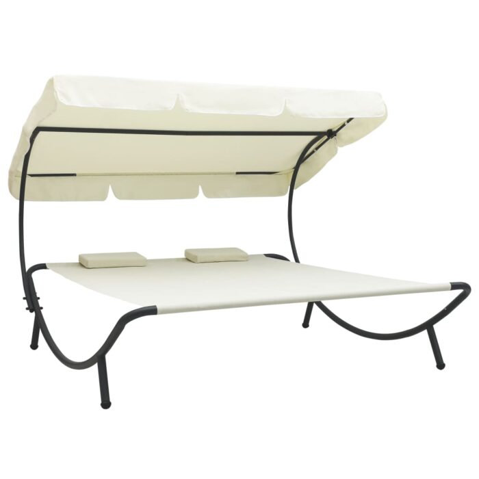Lit de repos d'extérieur avec auvent et oreillers Blanc crème – Image 1